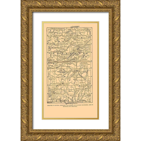Kentucky Tennessee Missouri Arkansas - Plum 1882 Gold Ornate Wood Framed Art Print with Double Matting by Plum