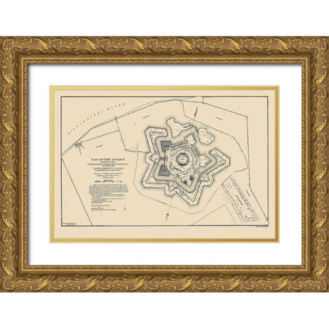 Fort Jackson Louisiana  - Bache 1862 Gold Ornate Wood Framed Art Print with Double Matting by Bache