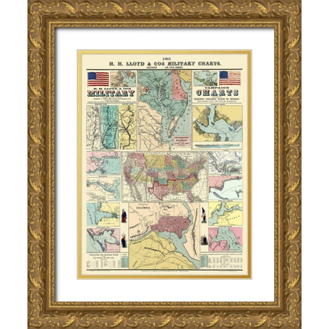 Campaign Military Charts of Strategic Places Gold Ornate Wood Framed Art Print with Double Matting by Lloyd