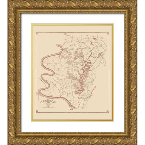 Antietam Battlefield  - Stearns 1894 Gold Ornate Wood Framed Art Print with Double Matting by Stearns