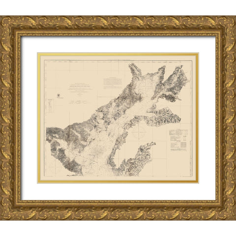 Chesapeake Bay Nautical Chart - 1861 Gold Ornate Wood Framed Art Print with Double Matting by Unknown