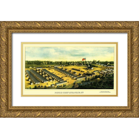 Parole Camp Annapolis Maryland - Sachse 1864 Gold Ornate Wood Framed Art Print with Double Matting by Sachse