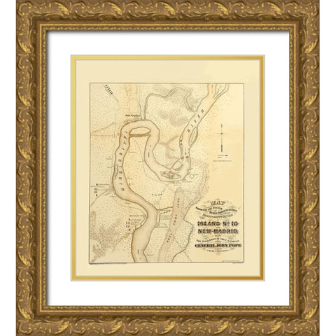 Mississippi River Island Number 10 New Madrid Gold Ornate Wood Framed Art Print with Double Matting by Hoelcke