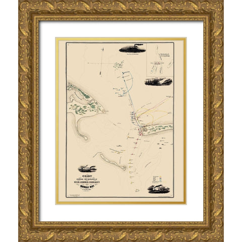 Entrance Admiral Farragut Into Mobile Bay Gold Ornate Wood Framed Art Print with Double Matting by Weir