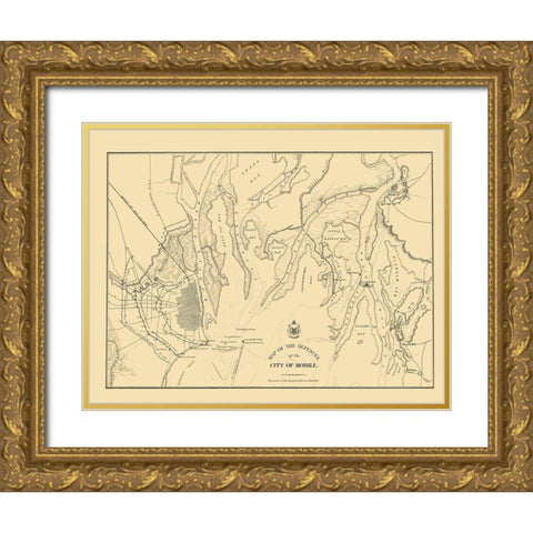 Defences of City of Mobile - Bowen 1866 Gold Ornate Wood Framed Art Print with Double Matting by Bowen