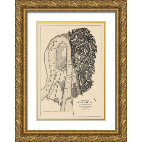 Vicksburg Approaches Rebel Defences - Bache 1863 Gold Ornate Wood Framed Art Print with Double Matting by Bache