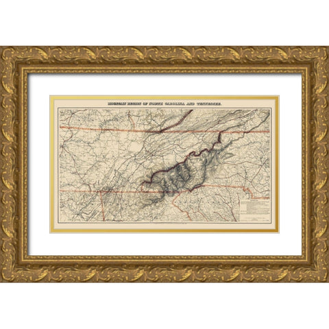 Mountain Region North Carolina Tennessee Gold Ornate Wood Framed Art Print with Double Matting by Bache