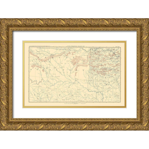 Indian Territory Arkansas Texas - Bien 1895 Gold Ornate Wood Framed Art Print with Double Matting by Bien