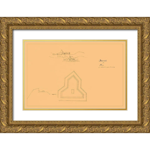 Plan of Fortification Opposite Paducah Kentucky Gold Ornate Wood Framed Art Print with Double Matting by Unknown