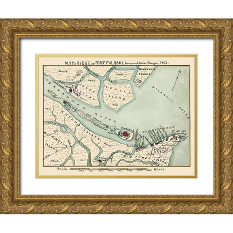 Siege Fort Pulaski Savannah River Georgia Gold Ornate Wood Framed Art Print with Double Matting by Sneden
