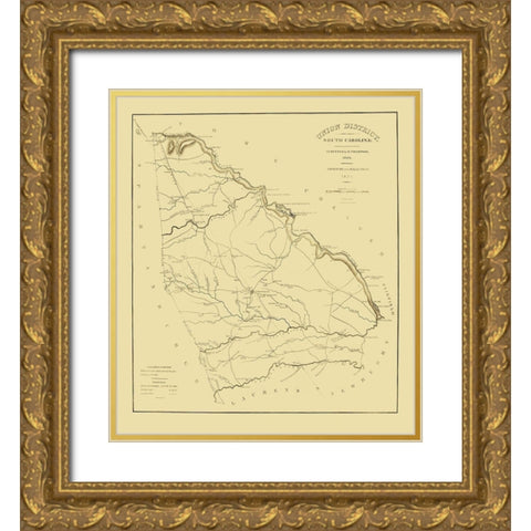 Union District South Carolina - Thompson 1825 Gold Ornate Wood Framed Art Print with Double Matting by Thompson