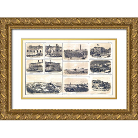 Fort Sumter Charleston South Carolina - Bien 1894 Gold Ornate Wood Framed Art Print with Double Matting by Bien