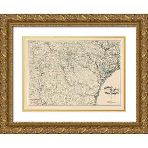 Southern Georgia South Carolina - Bache 1865 Gold Ornate Wood Framed Art Print with Double Matting by Bache