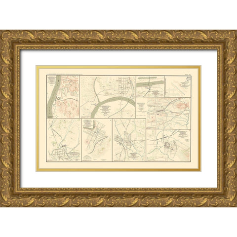 Tennessee Alabama Georgia Cities - Bien 1895 Gold Ornate Wood Framed Art Print with Double Matting by Bien