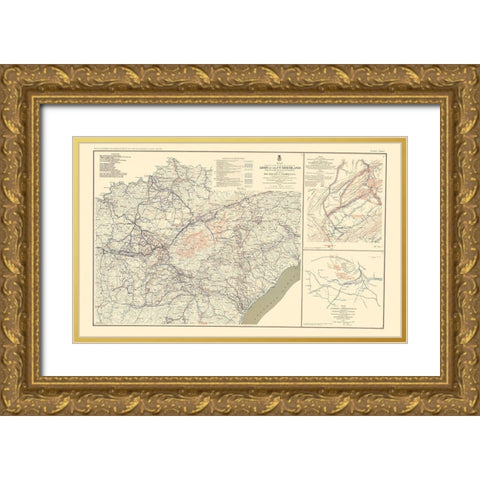Campaigns Operations Tennessee Virginia - Bien Gold Ornate Wood Framed Art Print with Double Matting by Bien