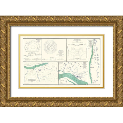 Major Fort Plans Tennessee - Lamont 1894 Gold Ornate Wood Framed Art Print with Double Matting by Lamont