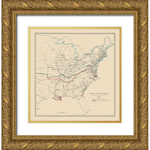 Historical Sketch of Rebellion May - Bache 1862 Gold Ornate Wood Framed Art Print with Double Matting by Bache