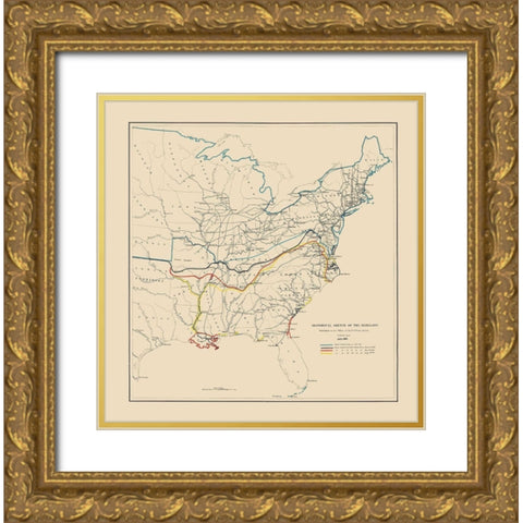 Historical Sketch of Rebellion July - Bache 1862 Gold Ornate Wood Framed Art Print with Double Matting by Bache