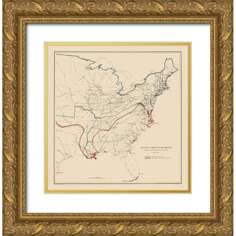Eastern United States Rebellion - Bache 1863 Gold Ornate Wood Framed Art Print with Double Matting by Bache