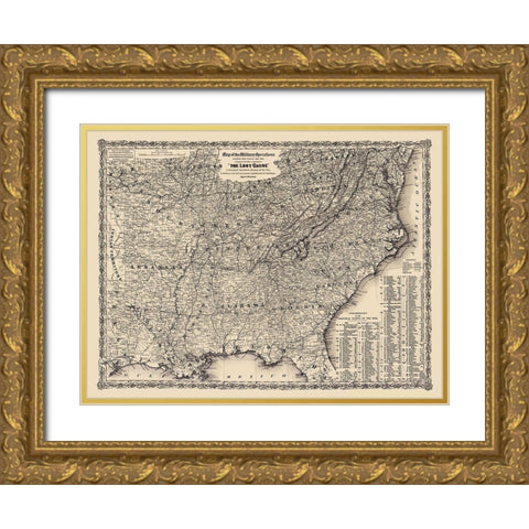 Military Operations Lost Cause 1861 to 1865 Gold Ornate Wood Framed Art Print with Double Matting by Colton