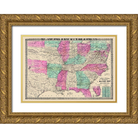 Military Border and Southern States - Phelps 1865 Gold Ornate Wood Framed Art Print with Double Matting by Phelps