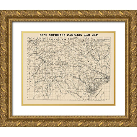 General Shermans Campaign  - Bufford 1860 Gold Ornate Wood Framed Art Print with Double Matting by Bufford
