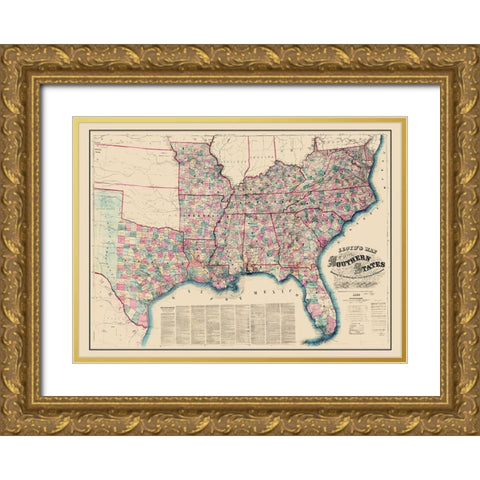 Southern States Railroads Stations Distances Gold Ornate Wood Framed Art Print with Double Matting by Lloyd
