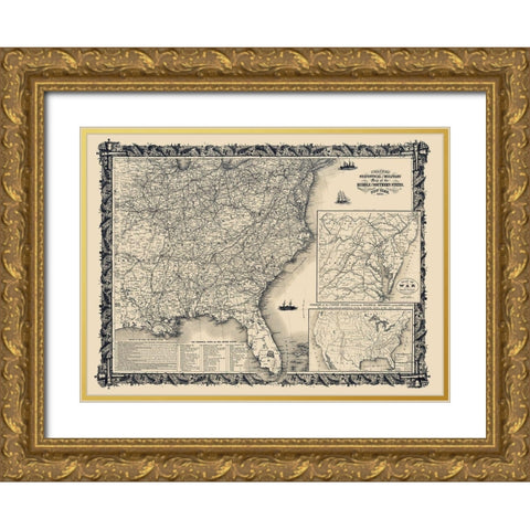 Statistical Military Middle Southern States Gold Ornate Wood Framed Art Print with Double Matting by Thayer