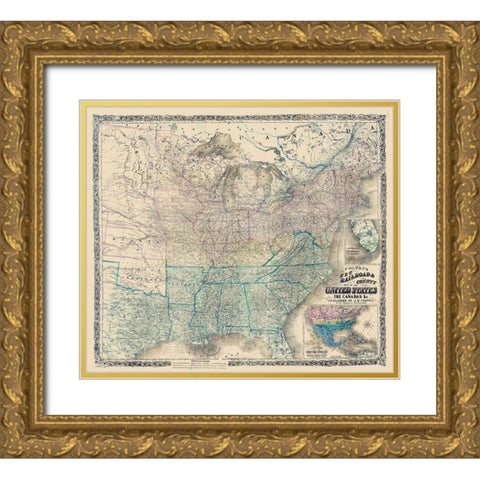 United States Canadas Railroad - Colton 1862 Gold Ornate Wood Framed Art Print with Double Matting by Colton