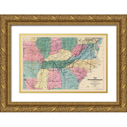 United States Military Railroads 1862 to 1866 Gold Ornate Wood Framed Art Print with Double Matting by Bien
