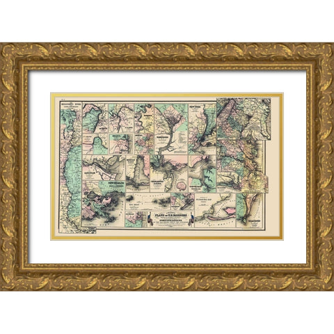 United States Harbors Fort Seaboard Interior Gold Ornate Wood Framed Art Print with Double Matting by Colton