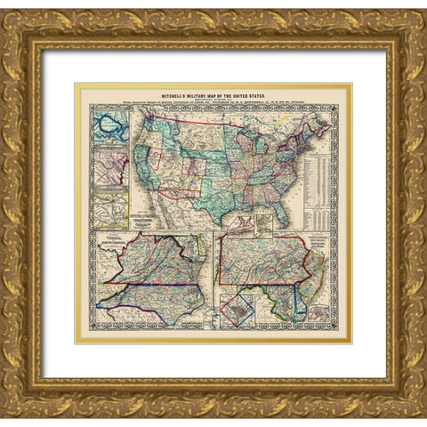 United States Military Forts - Mitchell 1861 Gold Ornate Wood Framed Art Print with Double Matting by Mitchell