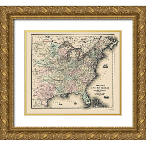 United States Military Stations Forts - Colton Gold Ornate Wood Framed Art Print with Double Matting by Colton