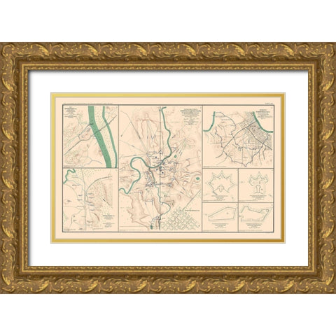 Defenses Forts 8 Views - Bien 1894 Gold Ornate Wood Framed Art Print with Double Matting by Bien