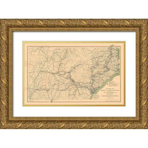 General Sherman Marches 1863 to 1865 - Bien 1894 Gold Ornate Wood Framed Art Print with Double Matting by Bien