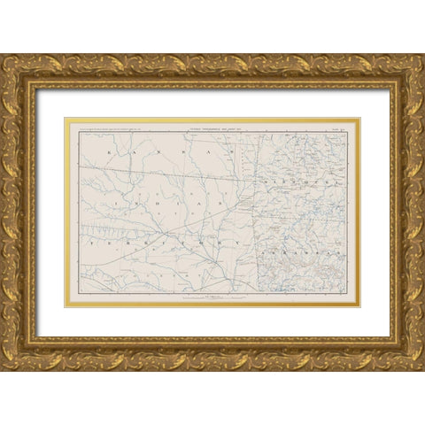 Kansas Missouri Arkansas - Bien 1894 Gold Ornate Wood Framed Art Print with Double Matting by Bien