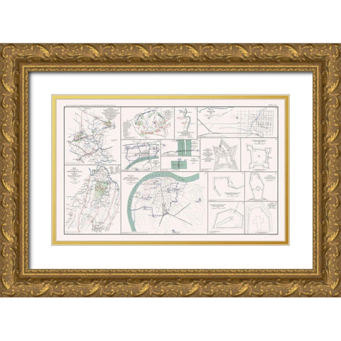 Key Forts Defenses of South - Bien 1894 Gold Ornate Wood Framed Art Print with Double Matting by Bien