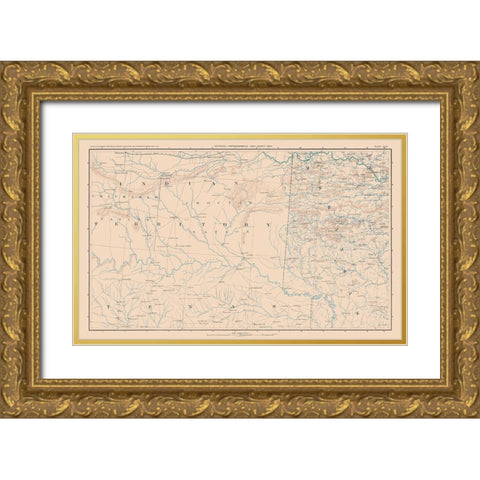 Indian Territory Texas Arkansas - Bien 1894 Gold Ornate Wood Framed Art Print with Double Matting by Bien