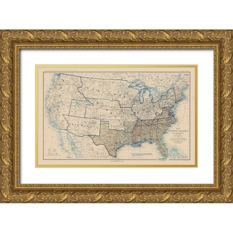 United States Union Confederation Lines 1862 Gold Ornate Wood Framed Art Print with Double Matting by Bien