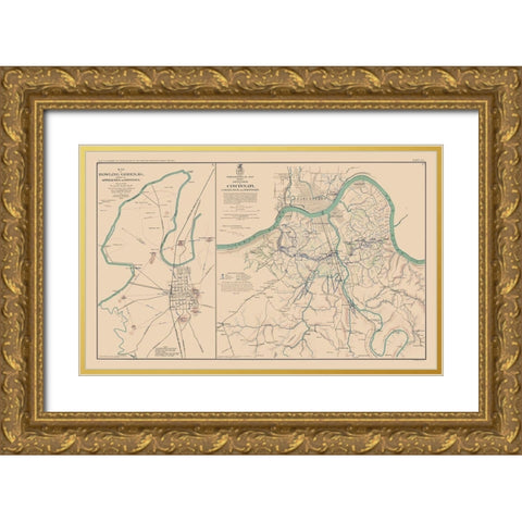 Approaches Defenses Kentucky Ohio - Bien 1894 Gold Ornate Wood Framed Art Print with Double Matting by Bien