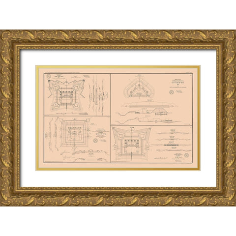 Rebel Lines Mobile Defenses 4 Views - Bien 1894 Gold Ornate Wood Framed Art Print with Double Matting by Bien