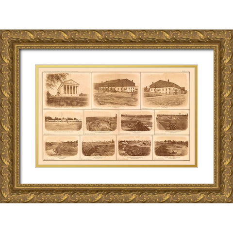 Rebel Federal Forts Georgia Virginia- Bien 1894 Gold Ornate Wood Framed Art Print with Double Matting by Bien