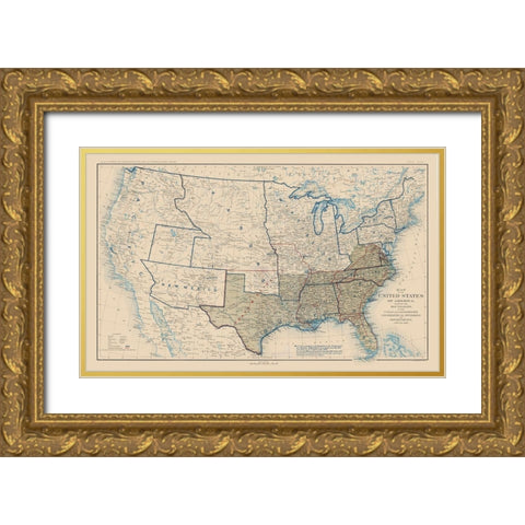 United States Confederation Lines 1862 - Bien 1894 Gold Ornate Wood Framed Art Print with Double Matting by Bien