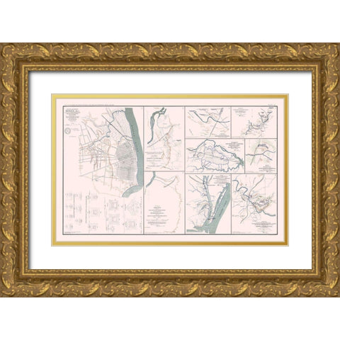 Rebel Defenses 9 Views Alabama Virginia Tennessee Gold Ornate Wood Framed Art Print with Double Matting by Bien