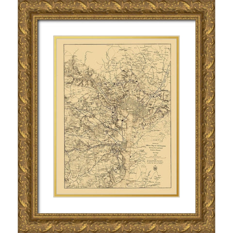 Civil War Virginia Forts Roads - US War Dept 1865 Gold Ornate Wood Framed Art Print with Double Matting by USWD