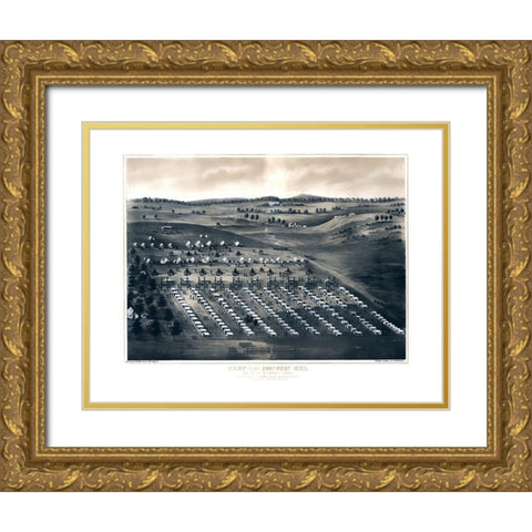 Camp of 196th Regiment - Schmidt 1860s Gold Ornate Wood Framed Art Print with Double Matting by Schmidt