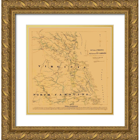 Virginia North Carolina - Cram 1860 Gold Ornate Wood Framed Art Print with Double Matting by Cram