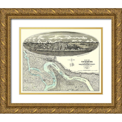 Vicksburg Mississippi with Vicinity Gold Ornate Wood Framed Art Print with Double Matting by Wrotnowski