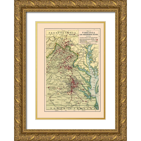 Virginia Area Battles  - Northrup 1912 Gold Ornate Wood Framed Art Print with Double Matting by Northrup