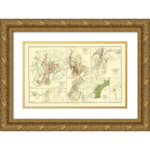 Texas Virginia Pennsylvania Georgia Battle Routes Gold Ornate Wood Framed Art Print with Double Matting by Hotchkiss